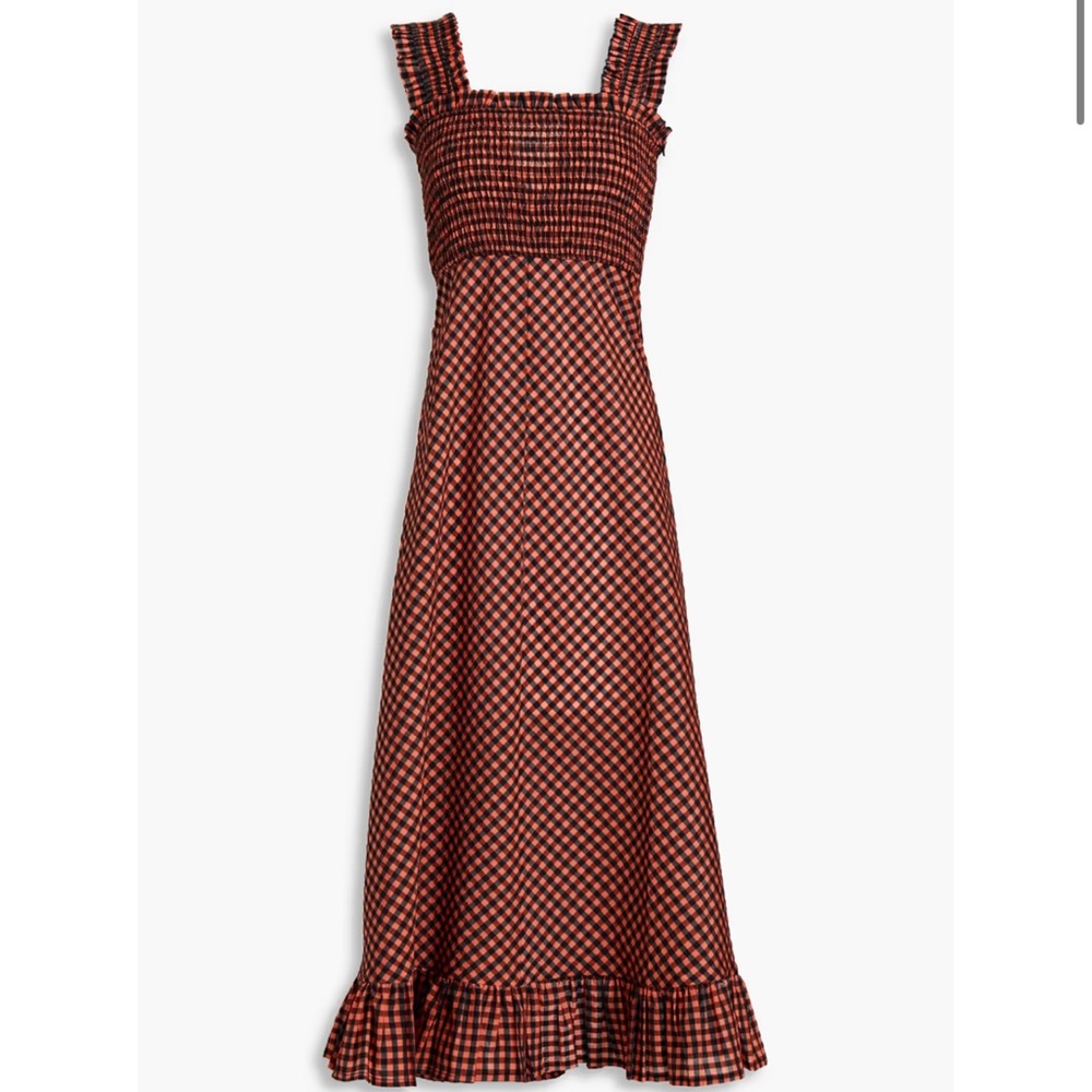 Ganni checked seersucker midi dress